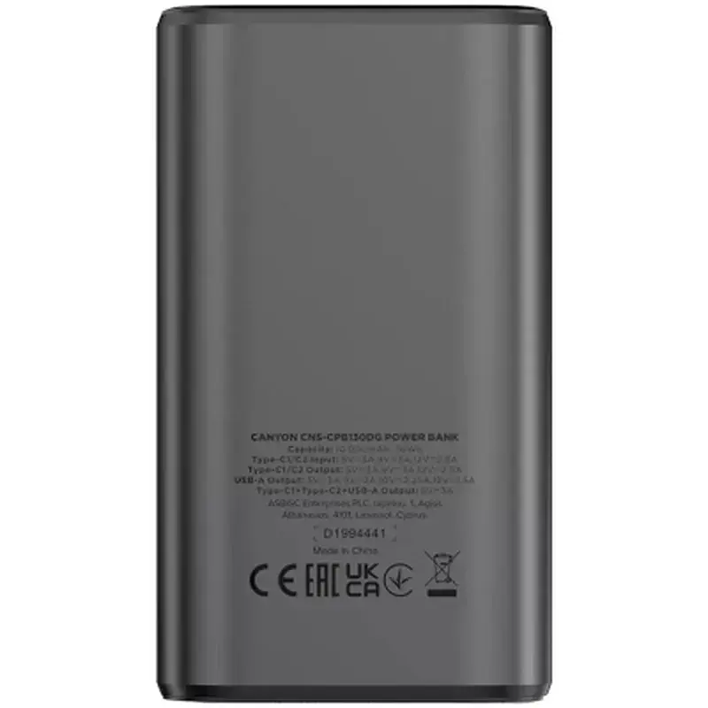 Батарея універсальна Canyon 10000mAh OnPower 130 TFT PD/30W Dark Grey (CNS-CPB130DG) - фото 3