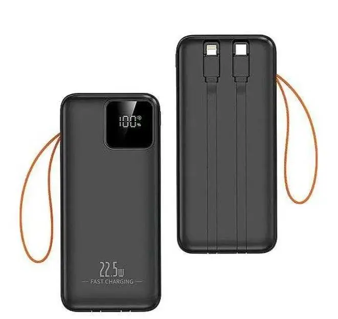 Павербанк Sunix PB-60 Black 30000 mAh 22.5W зовнішній акумулятор Power Bank з дисплеєм та вбудованими кабелями Чорний - фото 3