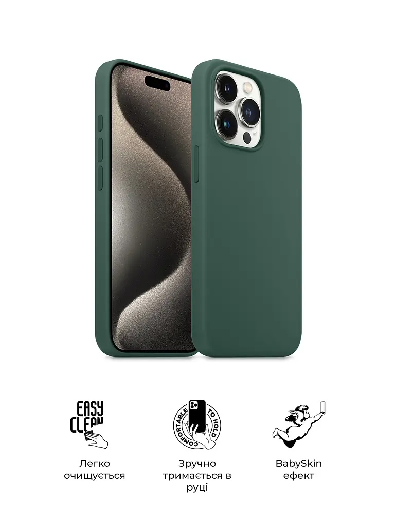 Силиконовый чехол для Apple iPhone 15 Pro Max, ICON2 Case, зеленый, противоударный, панель, защита всего корпуса, матовая поверхность Soft Touch, выступает над дисплеем, совместим с защитными стеклами и пленками, с микрофиброй - фото 3