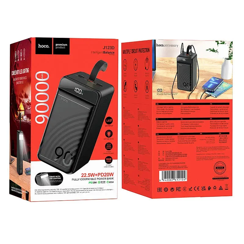 Универсальная зарядная батарея Hoco J123D 90000mAh Element PD20W+QC3.0(22.5W) Черный - фото 6