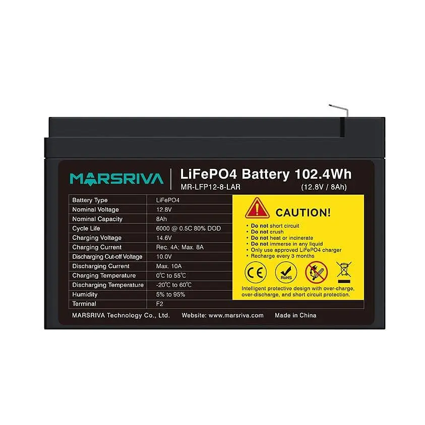 Акумуляторна батарея для ДБЖ Marsriva LiFePO4 12.8 V / 8 А*ч (MR-LFP12-8-LAR) - фото 3