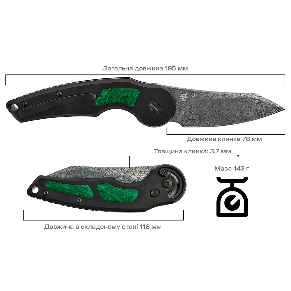 Ніж Fox Jupiter Titanium Malachite - фото 10