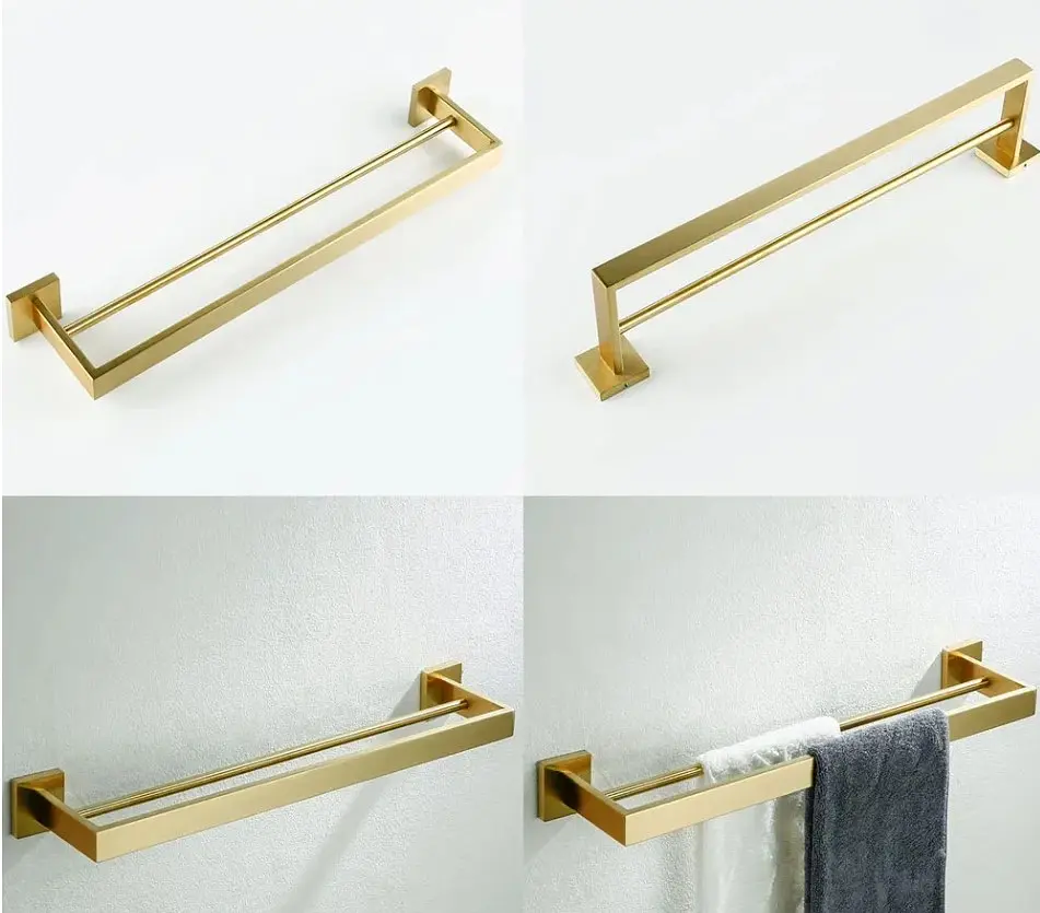 Вешалка двойная для полотенца Rea Erlo 02 brushed gold REA-06909, Золотой - фото 4