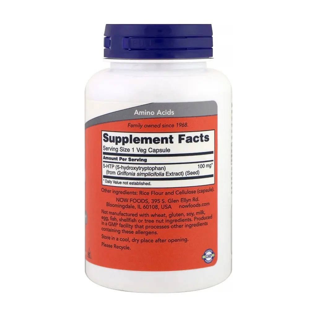 Амінокислота Now Foods 5-HTP (гідроксітріптофан), 100мг, 120 вегетаріанських капсул (NOW-00106) - фото 2