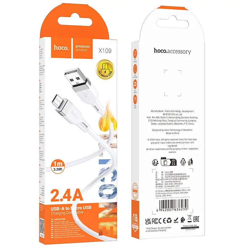 Кабель Hoco X109 Energy silicone charging data cable Micro White - фото 2