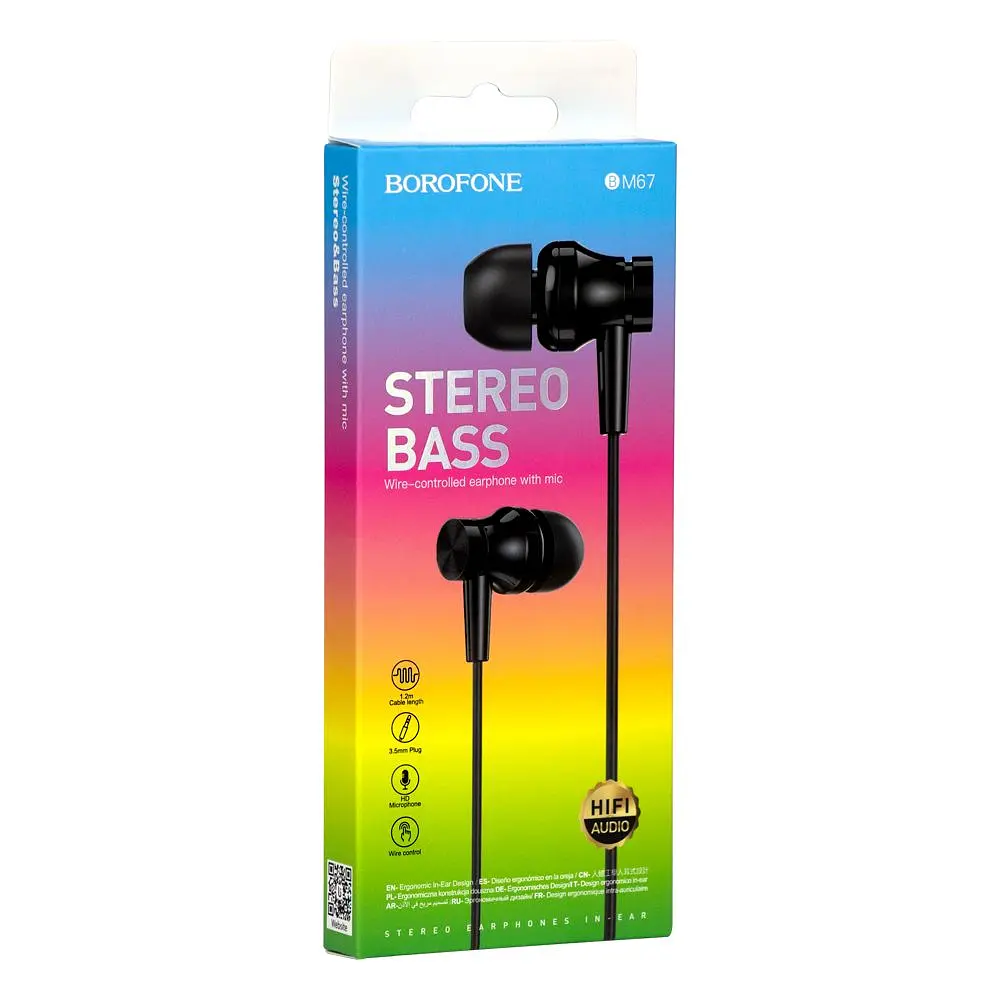 Дротові навушники вакумні з мікрофоном Borofone 3.5 mm BM67 Stereo Bass 1.2 m Black - фото 2