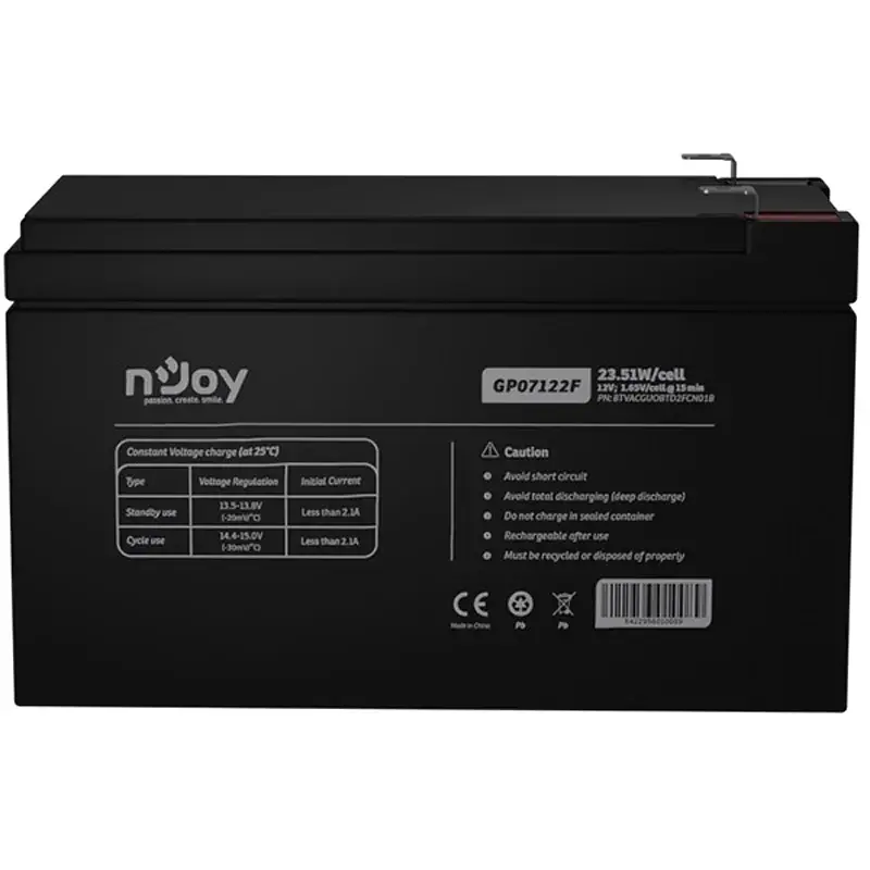 Батарея до ДБЖ nJoy 12V 7Ah (BTVACGUOBTD2FCN01B) AGM (GP07122F) - фото 4