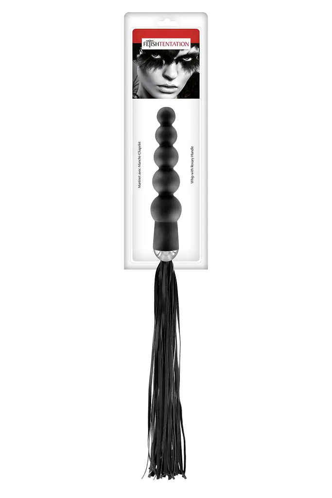 Флогер с ручкой с анальным ожерельем Fetish Tentation Whip with Rosary Handle, 19х4 см, черный - фото 3