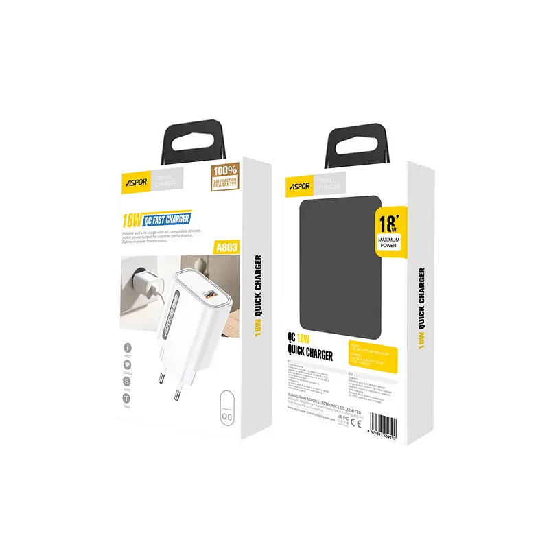 Мережевий зарядний пристрій Aspor A803 (USB/18W) + USB кабель Type-C- білий - фото 3