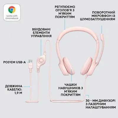 Навушники Logitech H390 USB Rose (981-001281) - фото 6