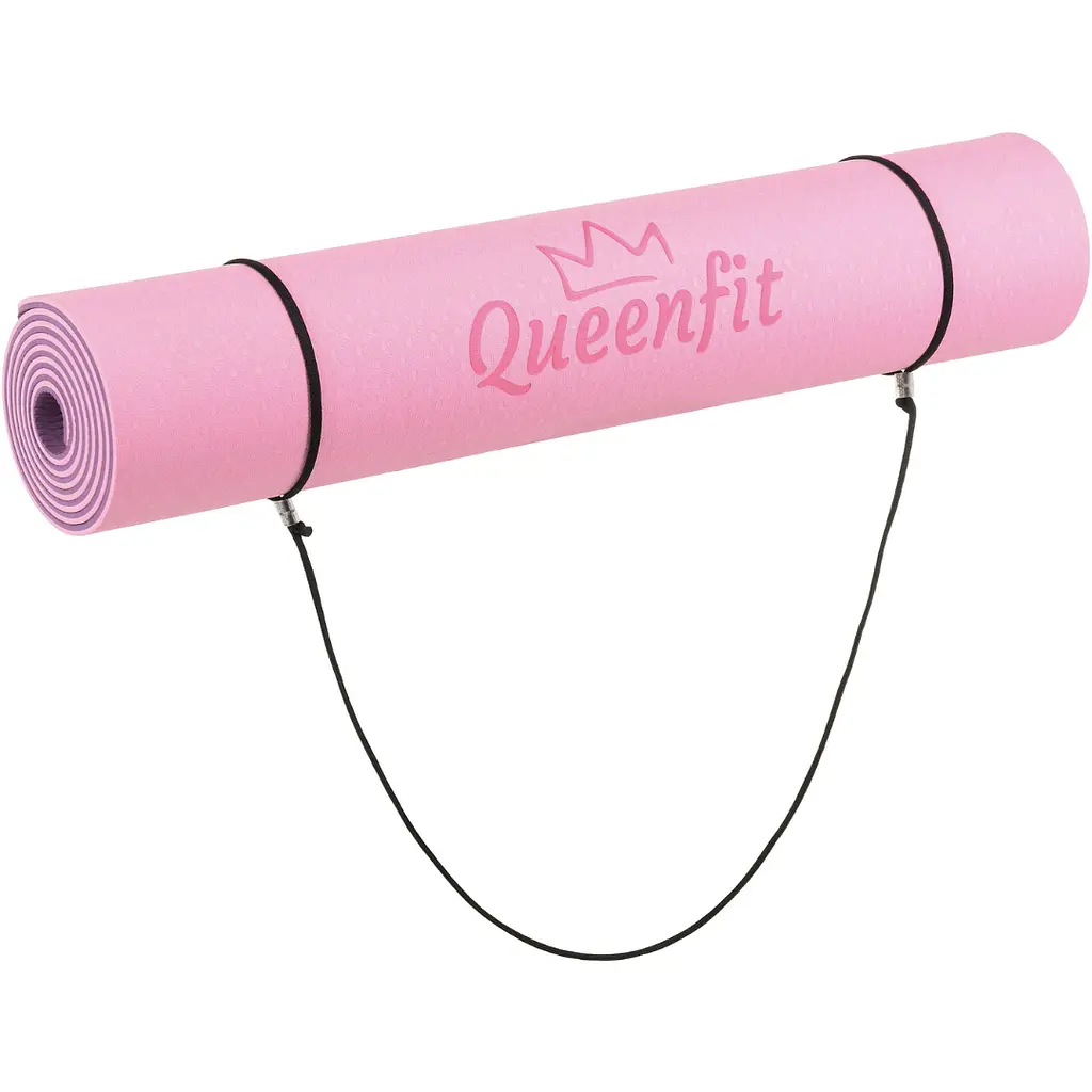 Килимок (мат) для фітнесу та йоги Queenfit Premium TPE 0,6см рожево-фіолетовий - фото 8