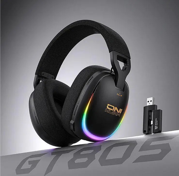 Навушники Onikuma ігрові блютуз GT-805 Max з мікрофоном RGB підсвітка Bluetooth 5.4 + 2.4GHz AUX до 60 годин роботи для ПК - фото 7