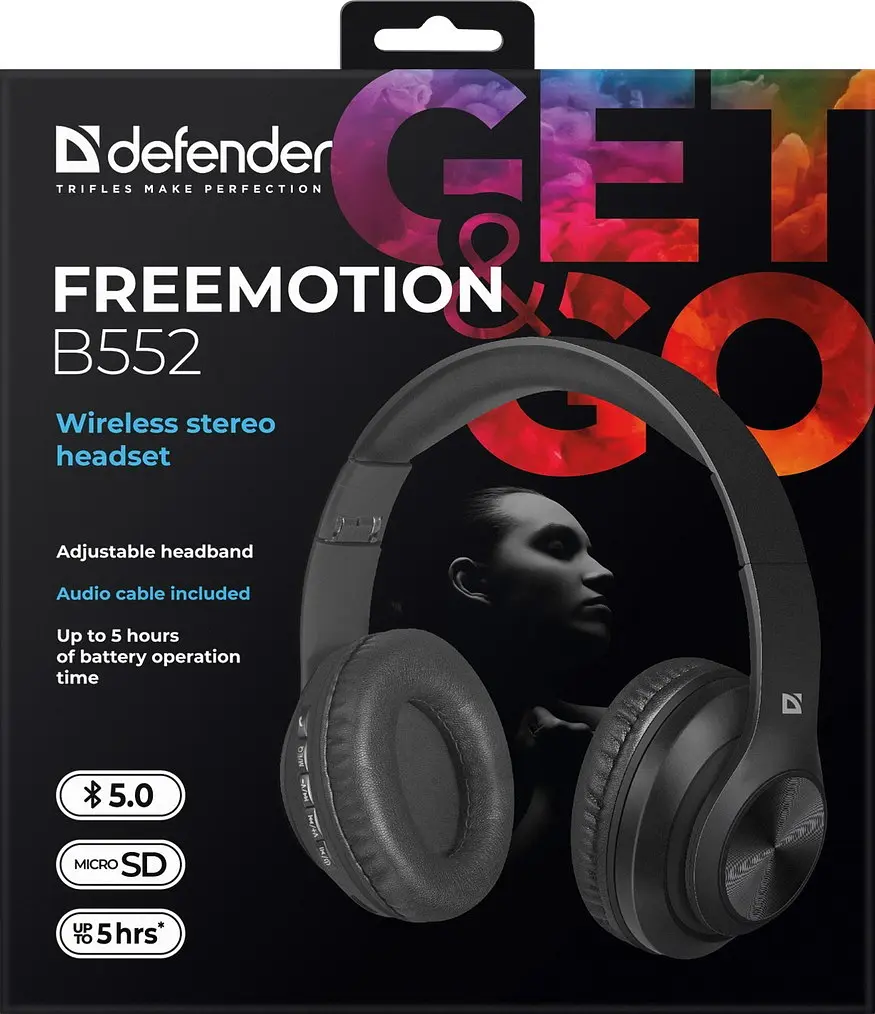 Навушники бездротові Defender FreeMotion B552 Bluetooth+3,5мм, Чорний - фото 4