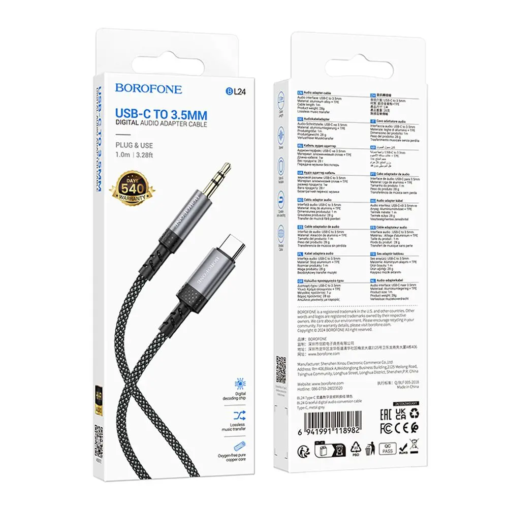 Аудіо кабель Borofone BL24 Type-C – AUX 3.5мм 1 м Metal Grey (36881_3609467) - фото 3