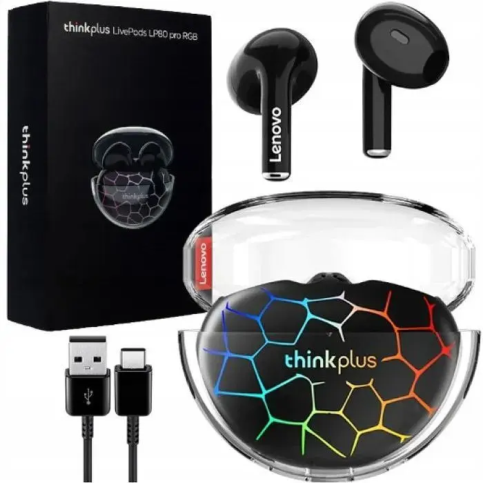 Гарнитура - наушники беспроводные Lenovo LP80 Pro RGB подсветка черные - фото 3
