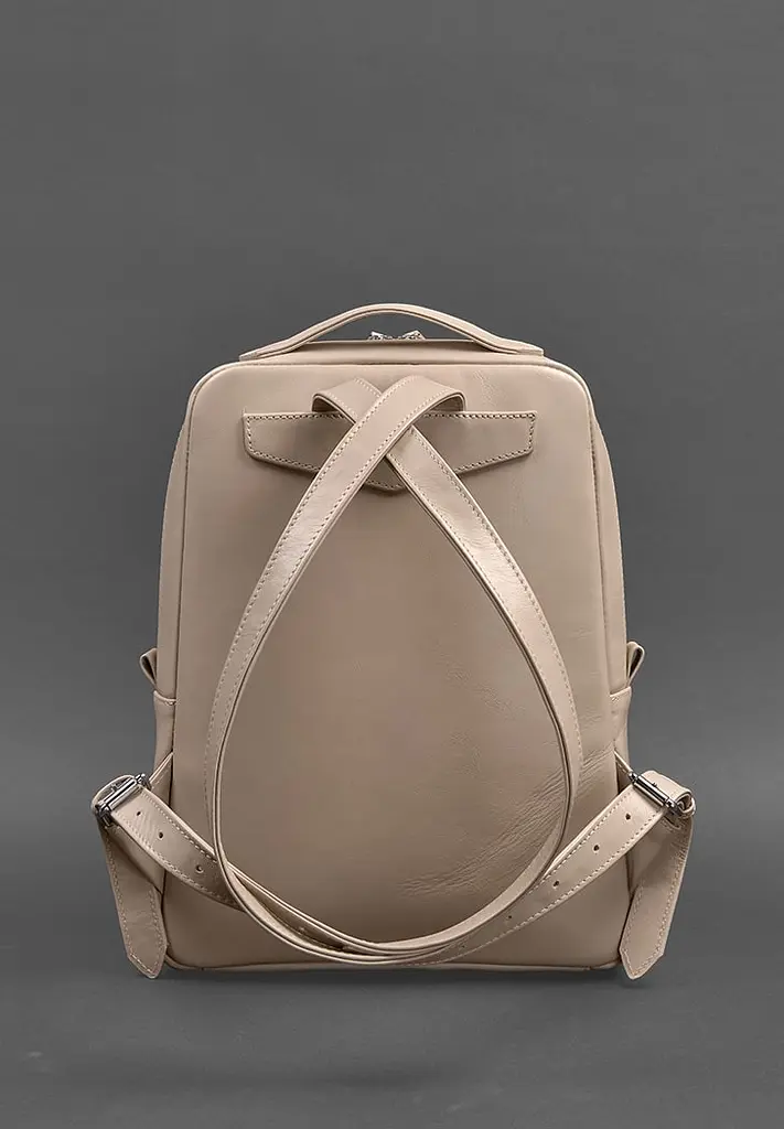 Кожаный женский городской рюкзак на молнии Cooper светло-бежевыйкраст - фото 4