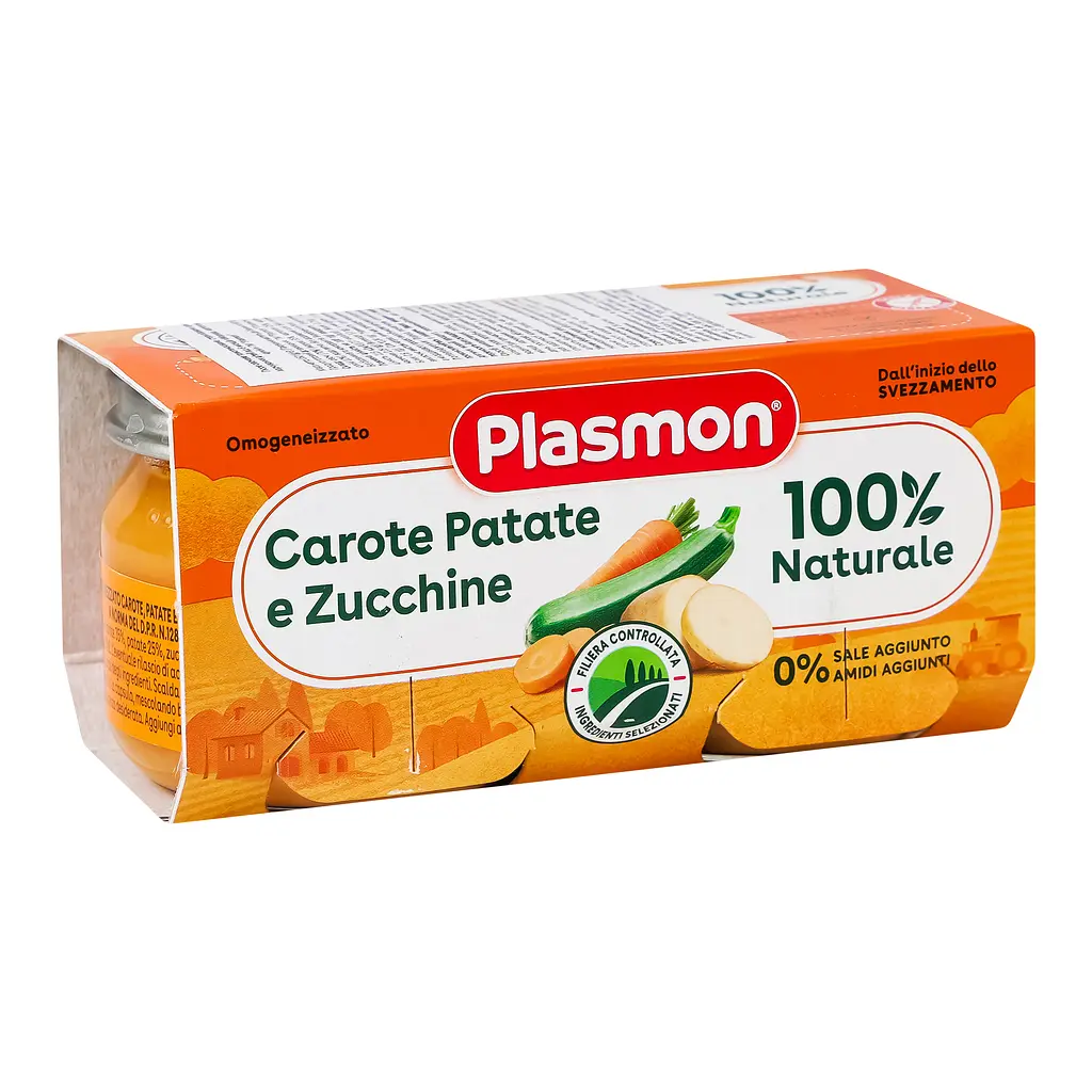 Набір пюре Plasmon Omogeneizzato Морква, картопля та цукіні, 160 г (2 шт. по 80 г) - фото 3