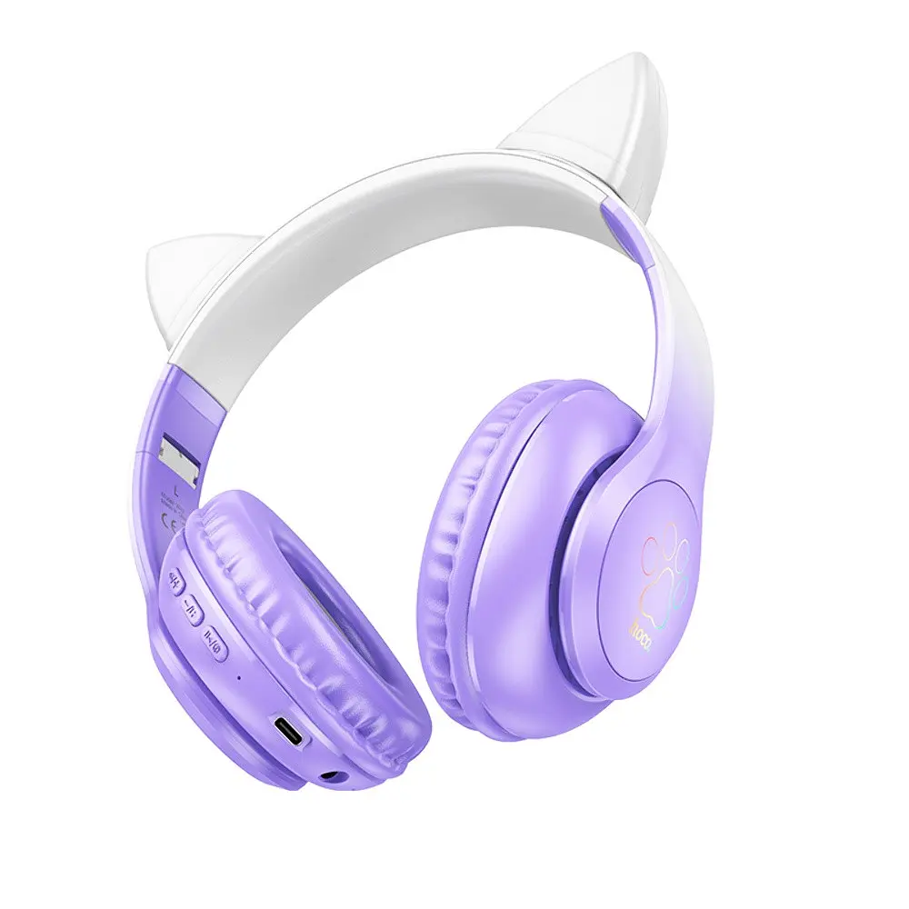 Навушники бездротові Hoco W42 Cat Ear накладні з вушками та LED підсвічуванням фіолетовий - фото 3