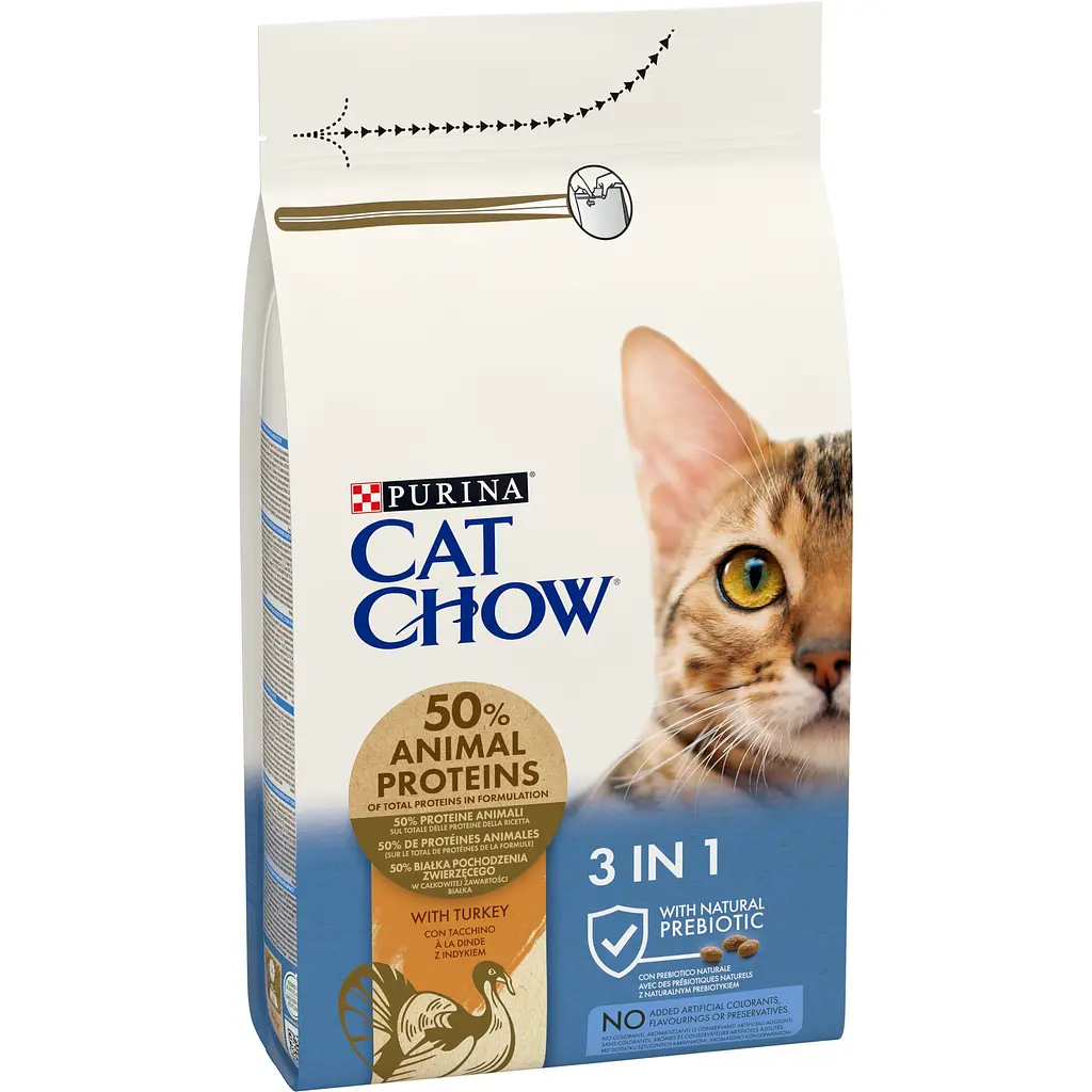 Сухой корм для котов Cat Chow Feline 3 in 1 с индейкой 1.5 кг - фото 3