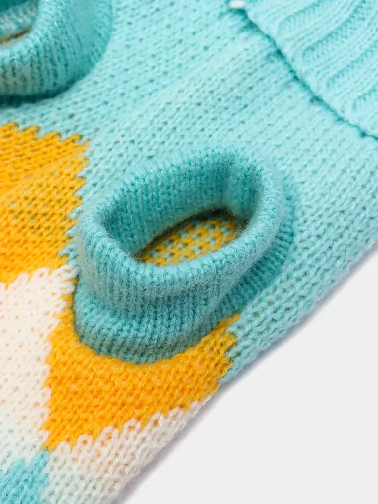 Светр для собак та котів EcoToys Diamond M ромби бірюзово-жовтий A: 24 см B: 28 см C: 18 см 6974 - фото 3