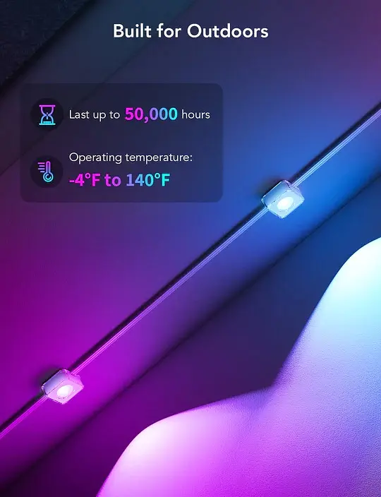 Govee Гірлянда Smart LED H705A Permanent Outdoor Lights, RGBIC, IP67, 30м, кабель прозорий - фото 5
