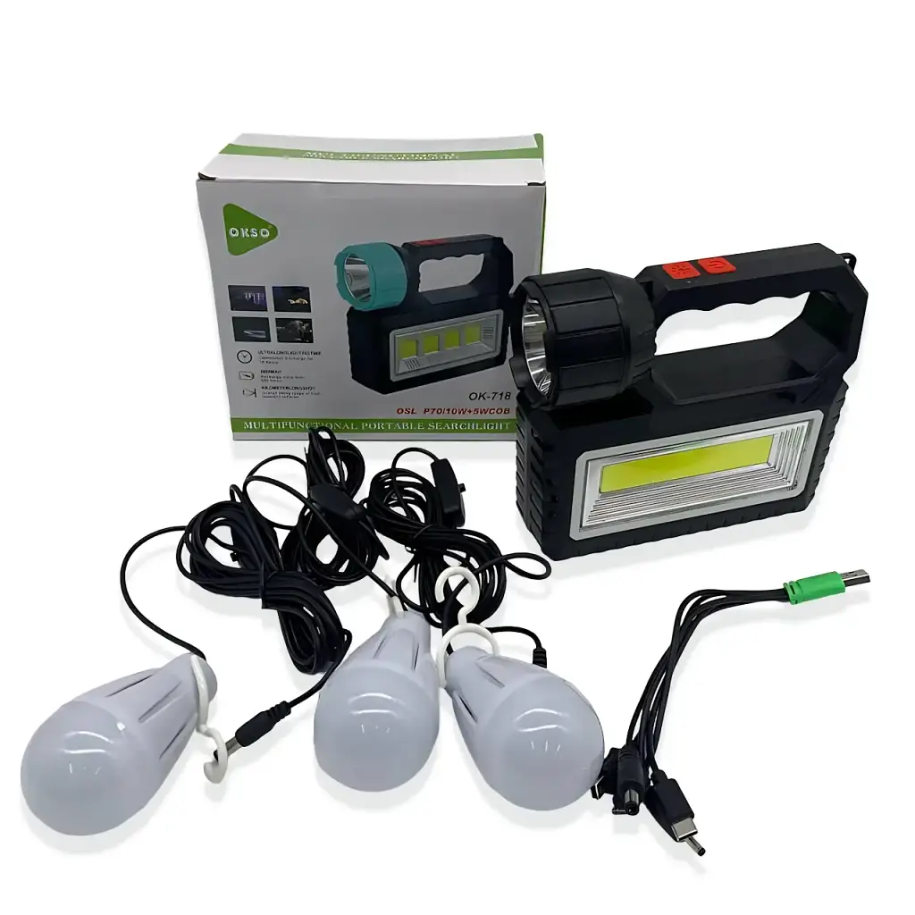 Сонячна зарядна станція OK-718S-A з LED+COB ліхтарем 10 Вт, PowerBank, сонячна панель, 3 виносні лампи, акумуляторна ручна - фото 7