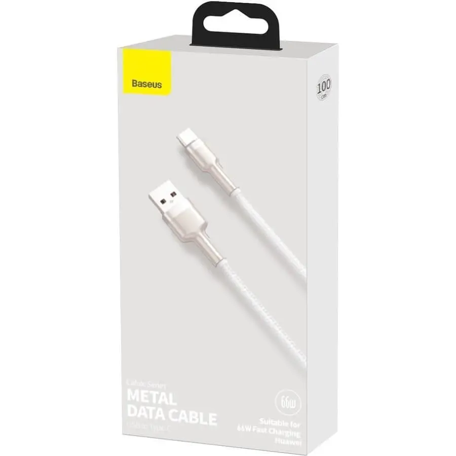 Кабель Baseus Cafule Metal Data Type-C 66W (1m) white (CAKF000102) - фото 3