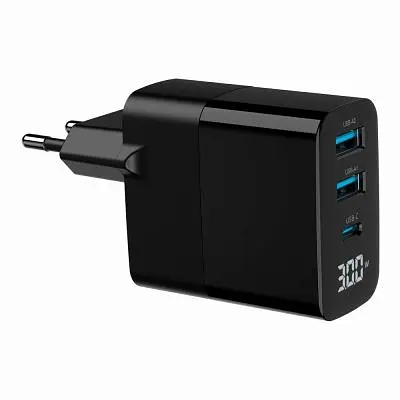 Зарядний пристрій Gembird 2хUSB-A (QC3.0 18W) + 1хType-C (PD20W) LCD black (TA-UC-PDQC30LCD-BK-02) - фото 2