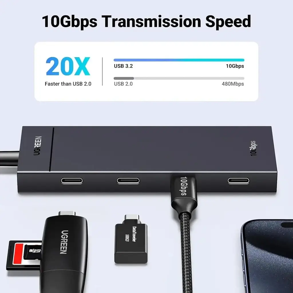 Концентратор Ugreen USB-C to 4xUSB-C 3.2 Gen2 10Gbps CM806 black (35584) - фото 3