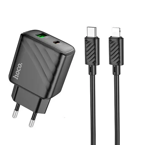 Сітчастий зарядний пристрій HOCO CS23A Sunlight dual-port PD30W+QC3.0 charger set(C to iP) чорний - фото 3
