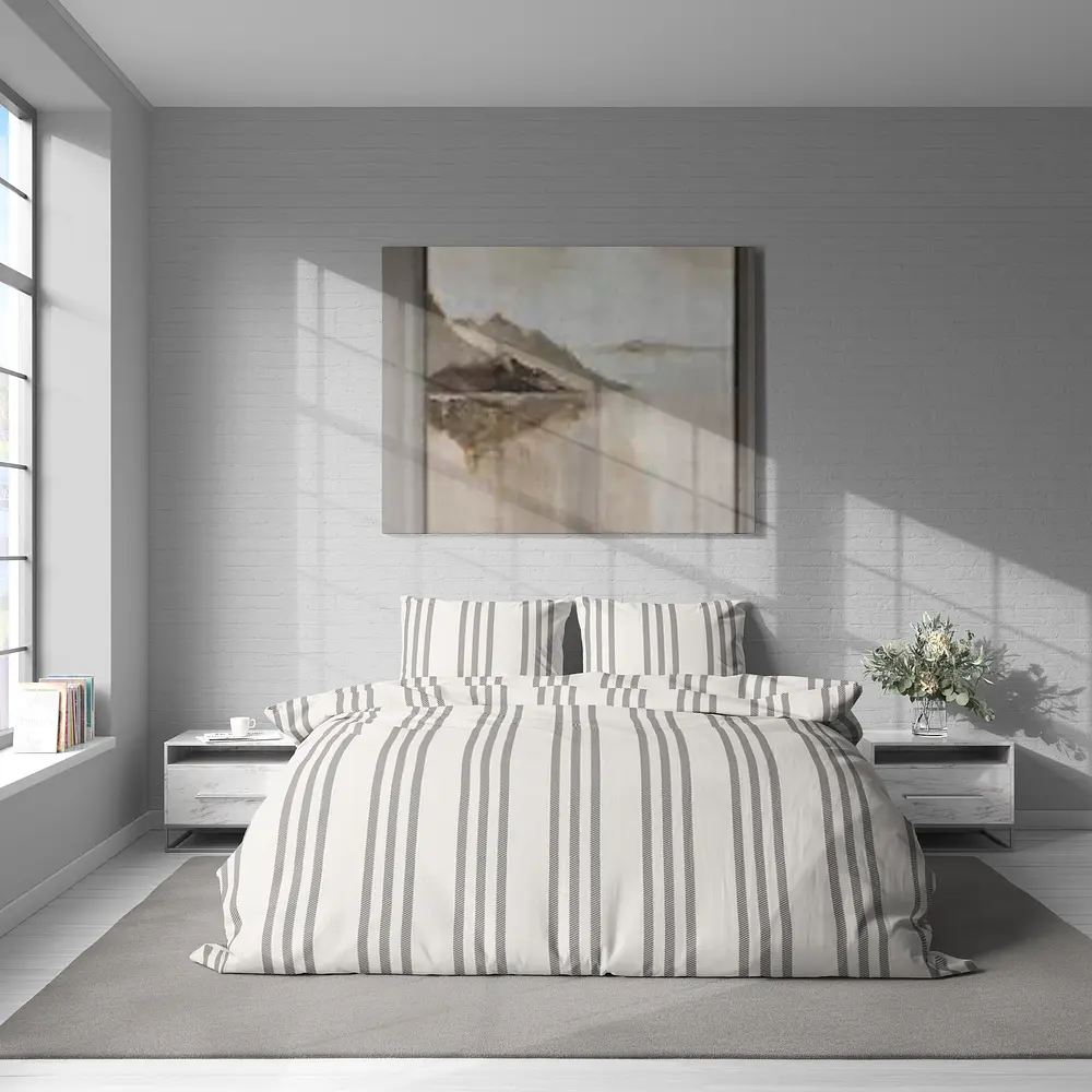 Комплект постельного белья Lelit Евро белый с серым 200 х 215 см P-0161/1 (le2000000285375) - фото 2