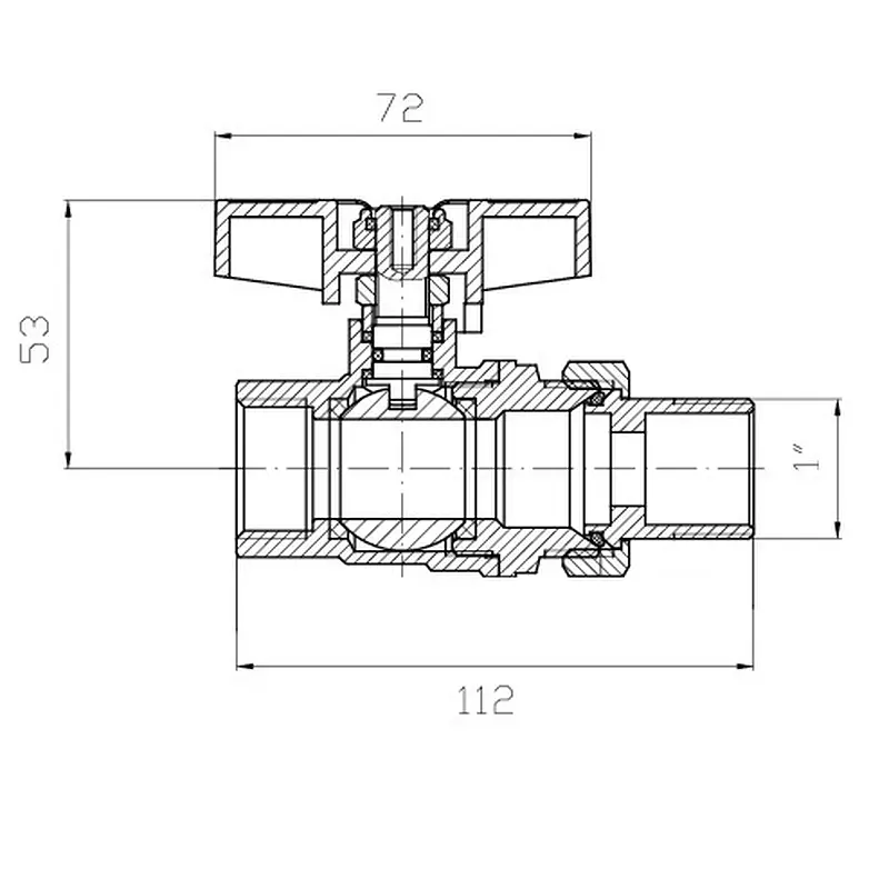 Кран з американкою Koer Extreme KE.227-25 - 1" ручка "метелик" червона KR5767 - фото 4
