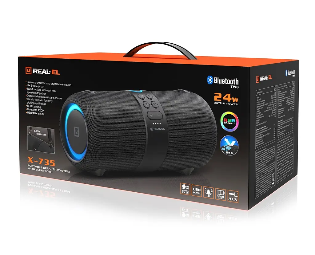 Портативная колонка бумбокс REAL-EL X735 Black - фото 8