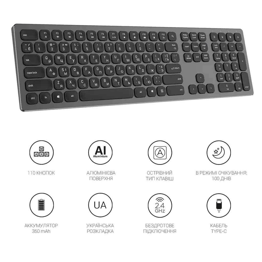 Клавіатура OfficePro SK1550 Wireless Black (SK1550B) - фото 9