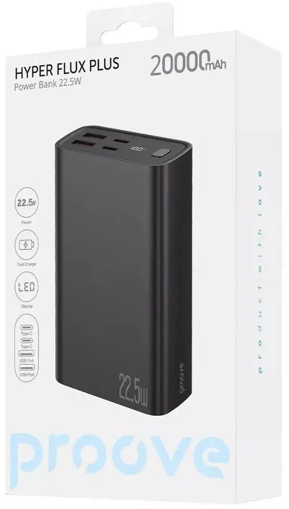 Павербанк Proove Hyper Flux Plus Black 20 000 mAh / 22.5 Вт (PBF222120001) - фото 2