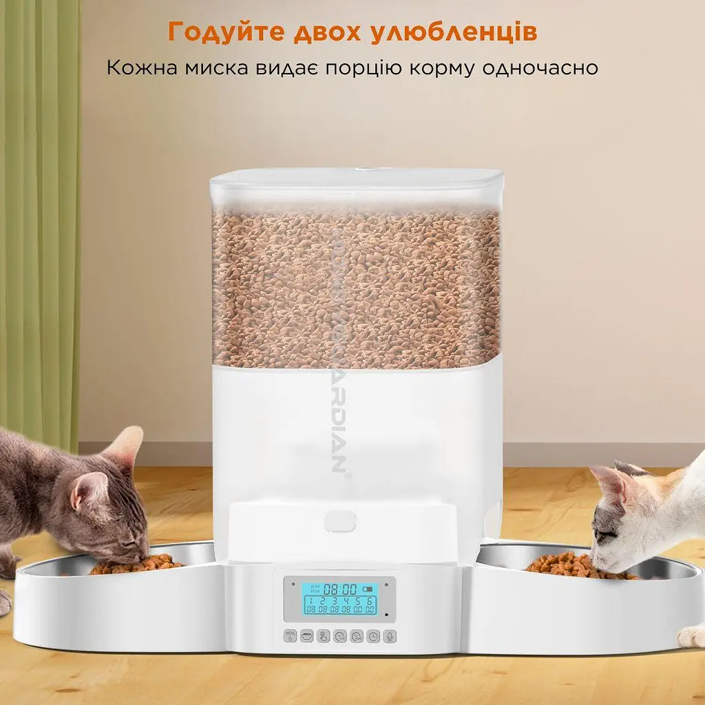 Автоматична годівниця для котів HoneyGuaridan A303D 3,5 л з двома мисками білий - фото 3