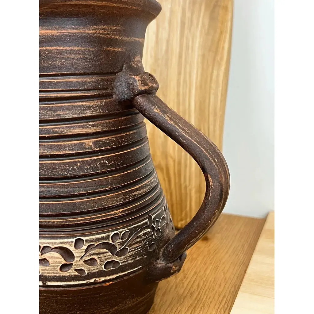 Компотник 1.5 литра керамический (глиняный) резной с ручкой   - фото 4