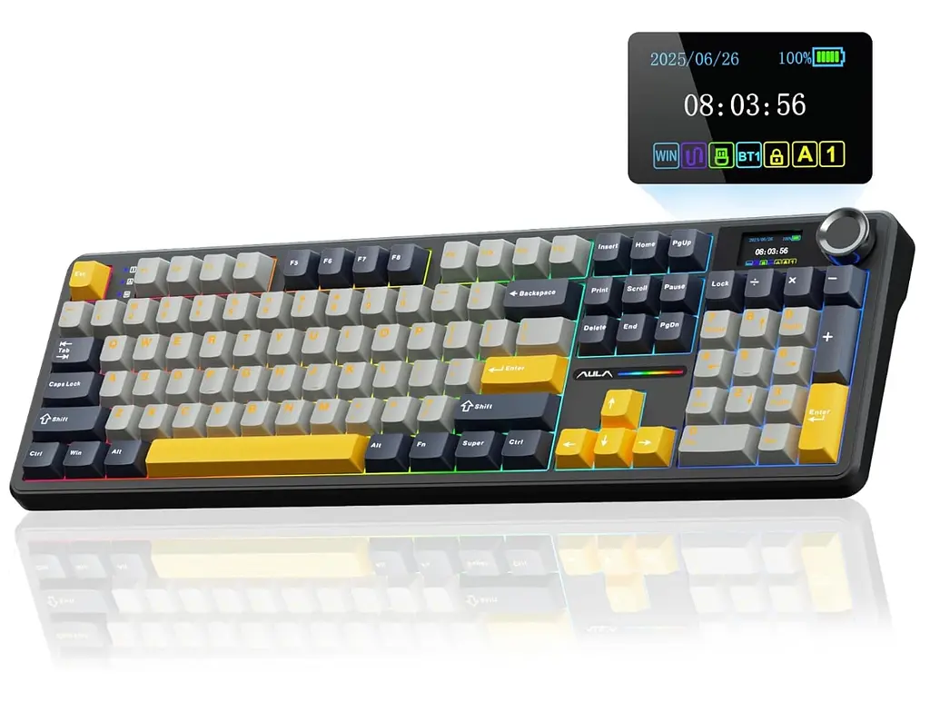 Клавіатура ігрова AULA F-108-Pro Wireless Gasket Keyboard Reaper switch, 2.4G, BT, Black - фото 6