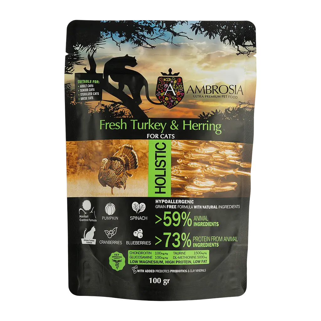 Набор дегустационного сухого корма для взрослых кошек Ambrosia Grain Free 400 г (4 шт. х 100 г) - фото 3