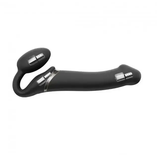 Безремневий страпон Strap-On-Me Vibrating Black M регульований з вібрацією та з пультом ДК діаметр 3.3 см - фото 2