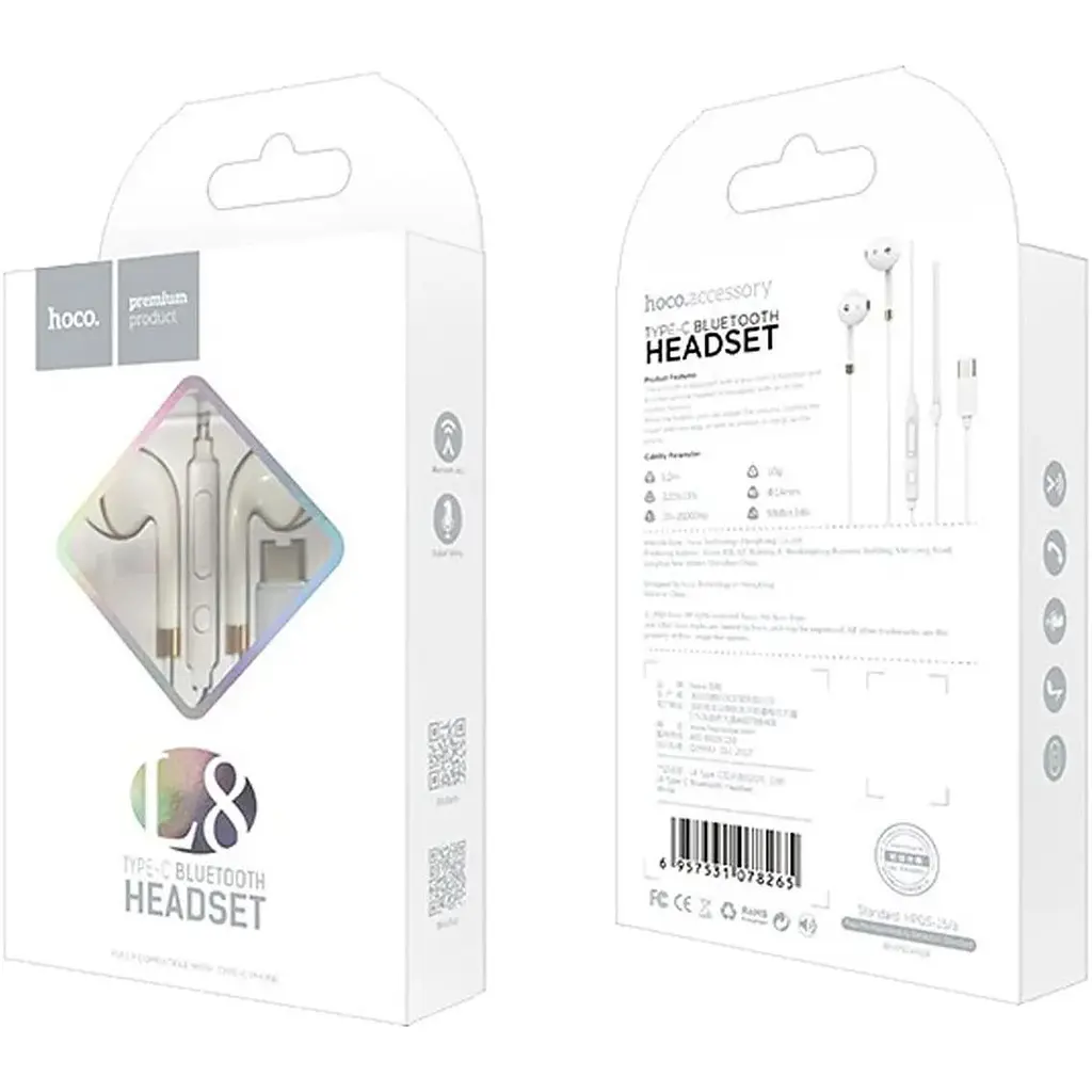 Навушники Hoco L8 бездротові Bluetooth + Type-C конектор штекер гарнітура - фото 4