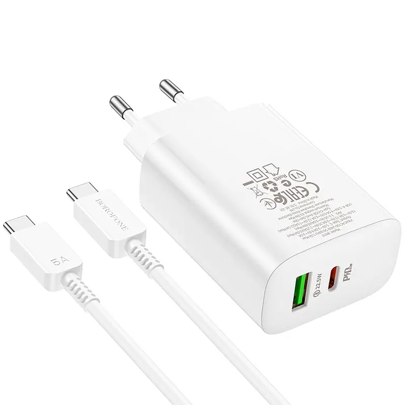 МЗП Borofone BN10 Sunlight PD65W (1USB-A/1C) + кабель Type-C to Type-C White - фото 7