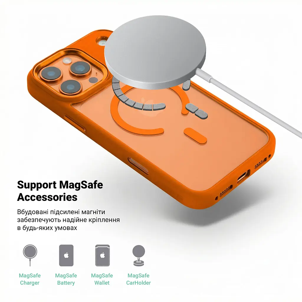 Чехол для Apple iPhone 17 Pro Max, Unit MagSafe, оранжевый, прозрачный, магсейф, противоударный, магнитный, панель-накладка с поддержкой MagSafe, с поддержкой беспроводной зарядки, TPU+PC, защита всего корпуса, ударостойкий, ArmorStandart (ARM86623) - фото 4
