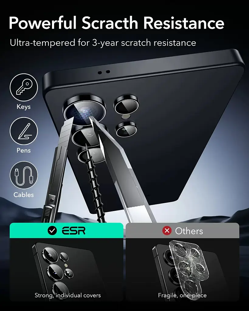 Защитное стекло для камеры ESR Armorite Camera Lens Protectors Black для Samsung S25 Ultra (1D79500102) - фото 7