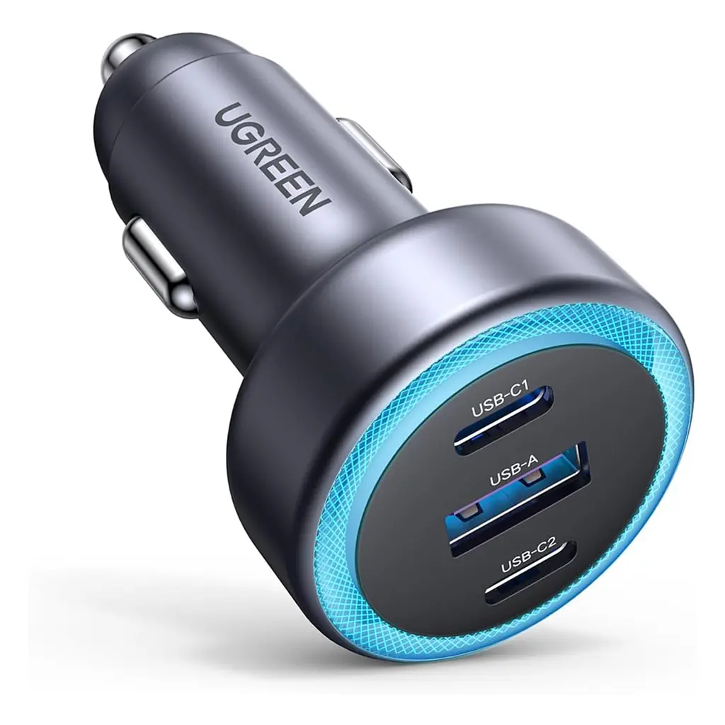 Автомобільний зарядний пристрій у гніздо прикурювача UGREEN EC307 2 виходи USB-C і 1 вихід USB-A Сумарна вихідна потужність до 30 Вт Space Gray (45843)
