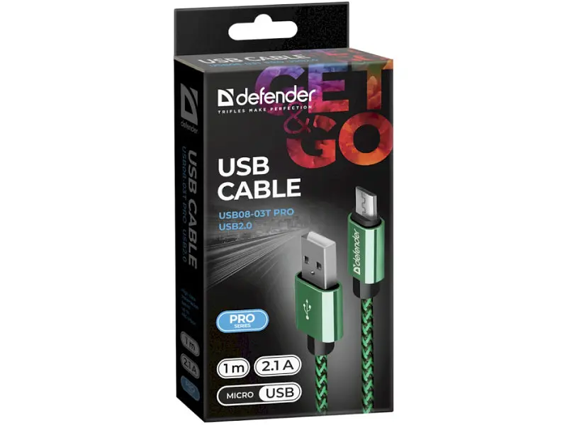 Кабель Defender USB08-03T PRO Green 1м (87804) - фото 2