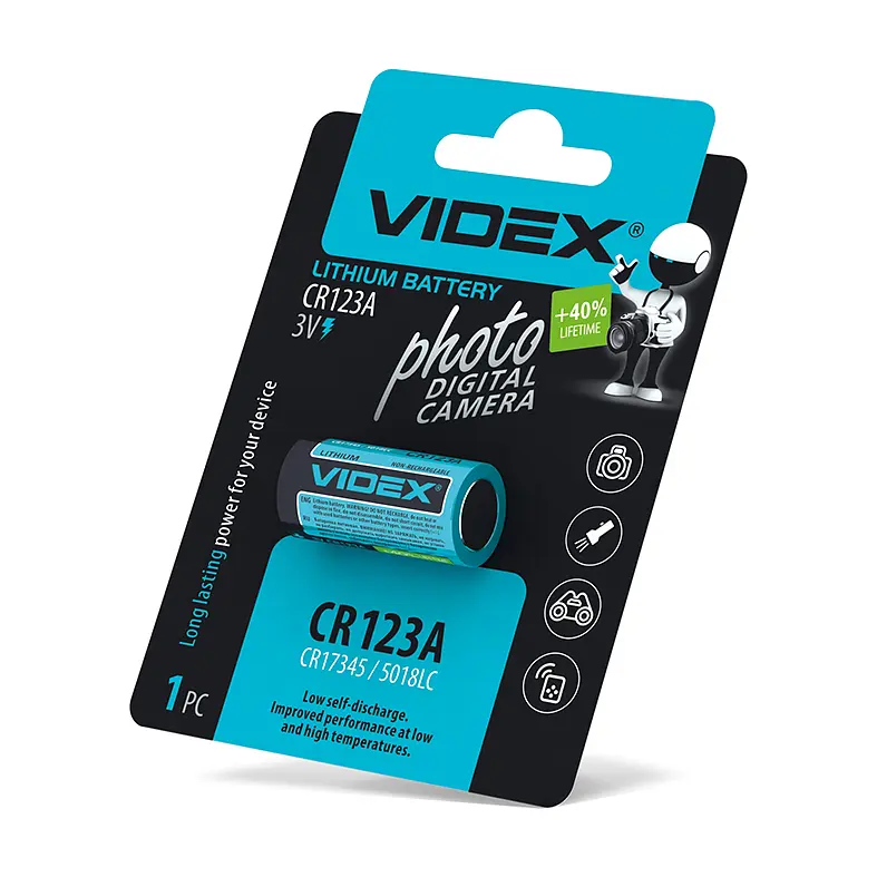 Батарейка літієва Videx CR123A 1шт BLISTER CARD VIDEX (23459-000) - фото 2