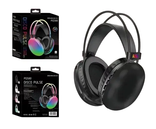 Бездротові накладні навушники Disco Pulse PG580 RGB Bluetooth 5.3 з мікрофоном 18 годин роботи чорний - фото 2