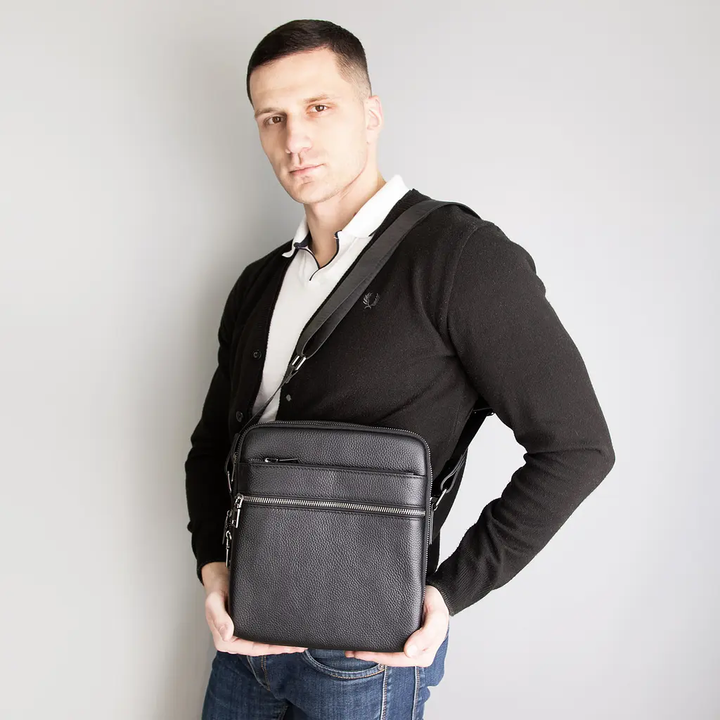 Сумка чоловіча шкіряна чорна Tiding Bag 17622-3A через плече з ручкою - фото 7