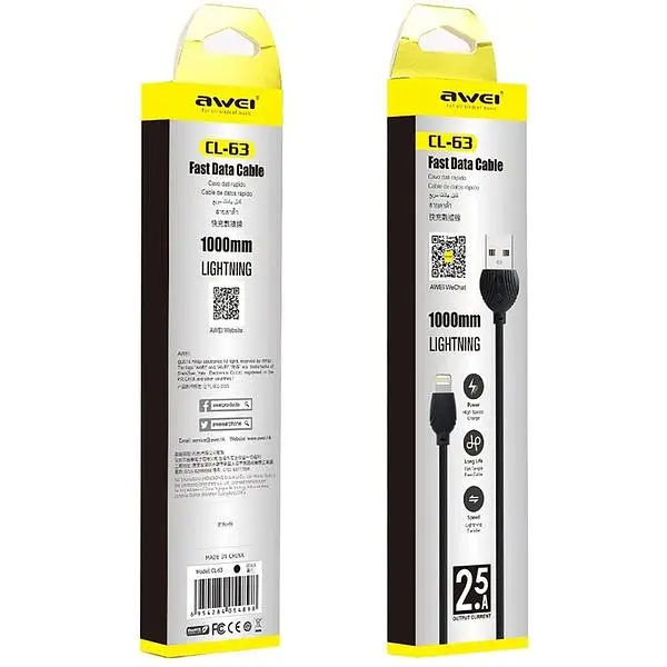 Кабель Awei CL-63 Lightning cable 1m Black - фото 2